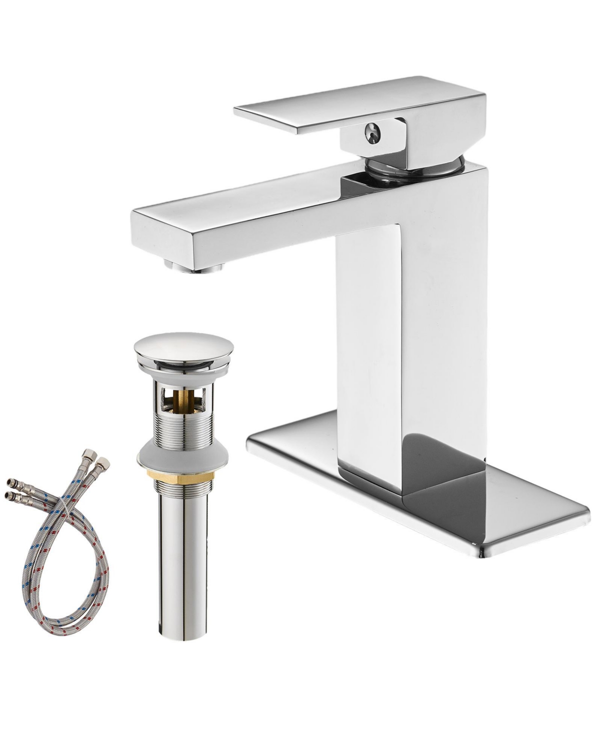 Single Hole Single-Handle Low-Arc Bathroom Faucet With Pop-up Drain Assembly in Polished Chrome - Brushed nickel