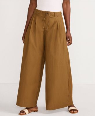 Petite Poplin Mid Rise Pleated Slouchy Pants