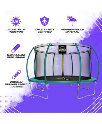 Pumpkin-Shaped Outdoor Trampoline Set with Premium Top-Ring Frame Safety Enclosure, 14 FT - Dark Green