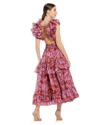 Women's Ruffle Tiered Cut-Out Chiffon Dress
