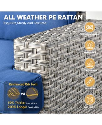 10 Pieces Outdoor Patio Furniture Set,Rattan Sectional Sofa Couch,Outside Coversation Set with Swivel Chairs,54" Fire Pit and Solar Coffee Table