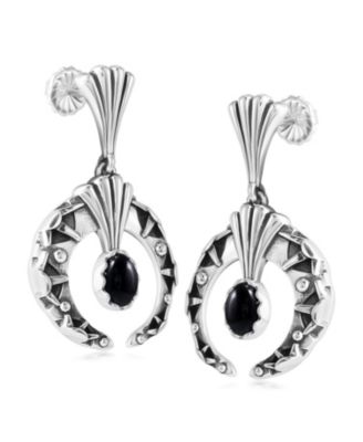 Sterling Silver Black Agate Fritz Casuse Oval Gemstone Naja Earrings