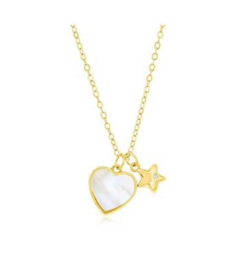 Sterling MOP Heart & Star CZ Necklace