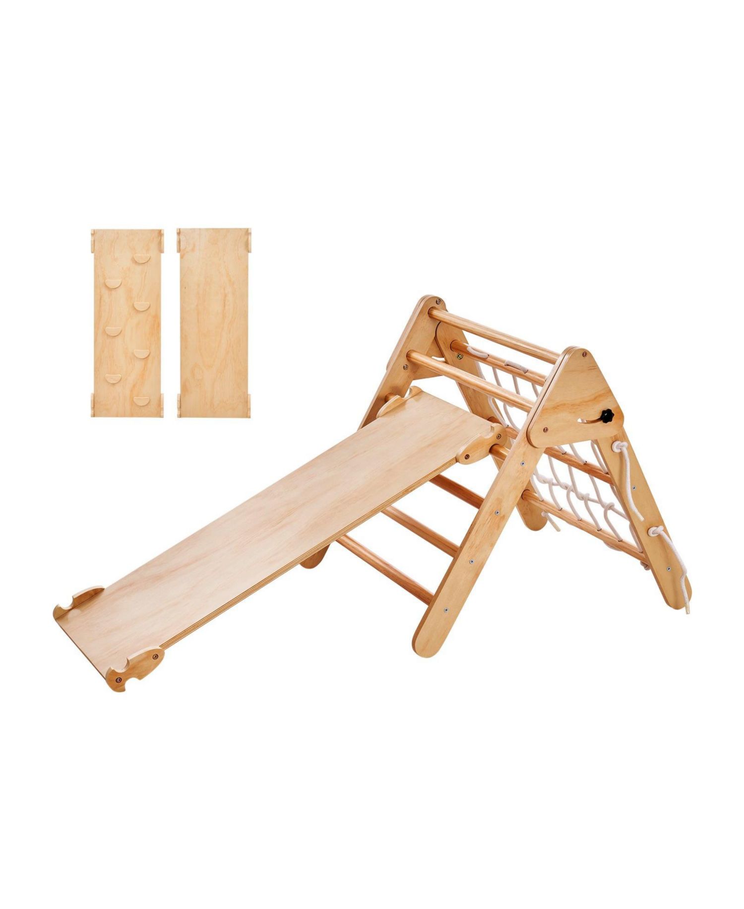 Toddler 4 in 1 Climbing Set with Wooden Pikler Triangle Ramp and Arch for Indoors