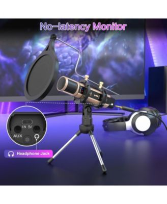 USB & 3.5mm Microphone with Type-C Adapter, Echo Volume, Tripod Stand, Pop Filter for ASMR, Video Recording, Streaming, Discord