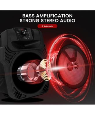 400W Portable Bluetooth PA Loudspeaker, 8” Subwoofer, USB/MP3/FM Radio, LED Lights, Rechargeable Battery, Remote - PPHP844B