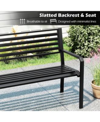 50'' Outdoor Metal Park Bench for 2-3 People w/ Armrests & Backrest for Backyard