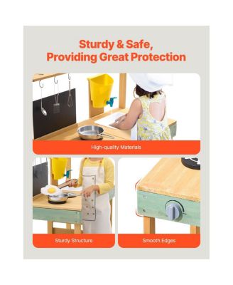 Kids Outdoor Wooden Mud Kitchen Toy Playset for Pretend Cooking and Gardening