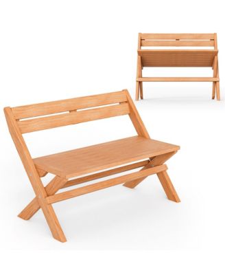 Indonesia Teak Wood Outdoor Bench Folding 2-Person Patio Garden Bench Loveseat