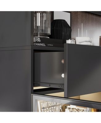 Bookshelf/Pantry with Glass Door and LED Lights for Living Room/Kitchen