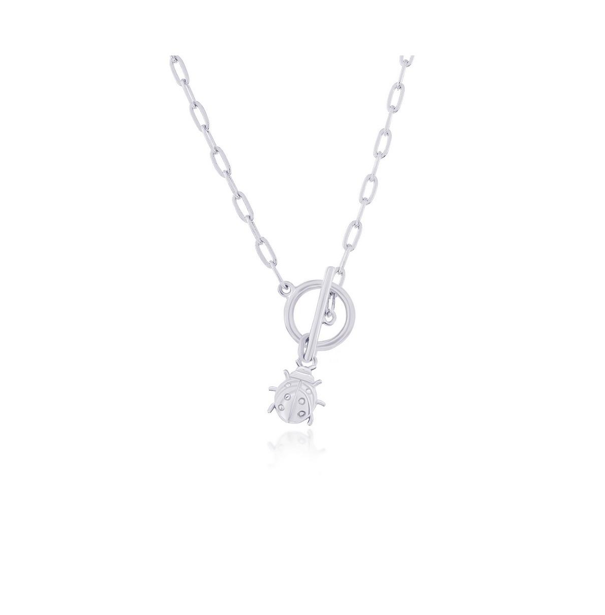 Sterling Silver Ladybug Charm Paperclip Toggle Necklace - Gold