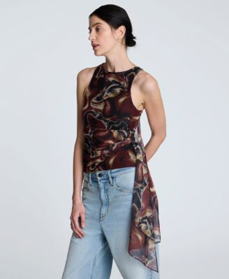 Kenneth Cole - Women's Printed Gathered Draped Sleeveless Top