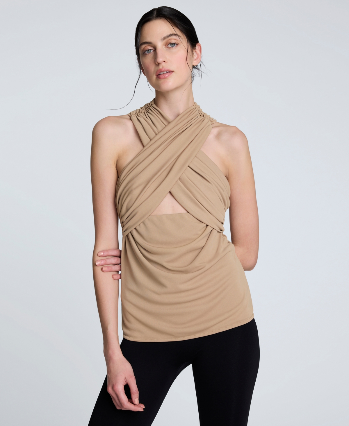 Women's Criss Cross Halter Top - Soft Amber