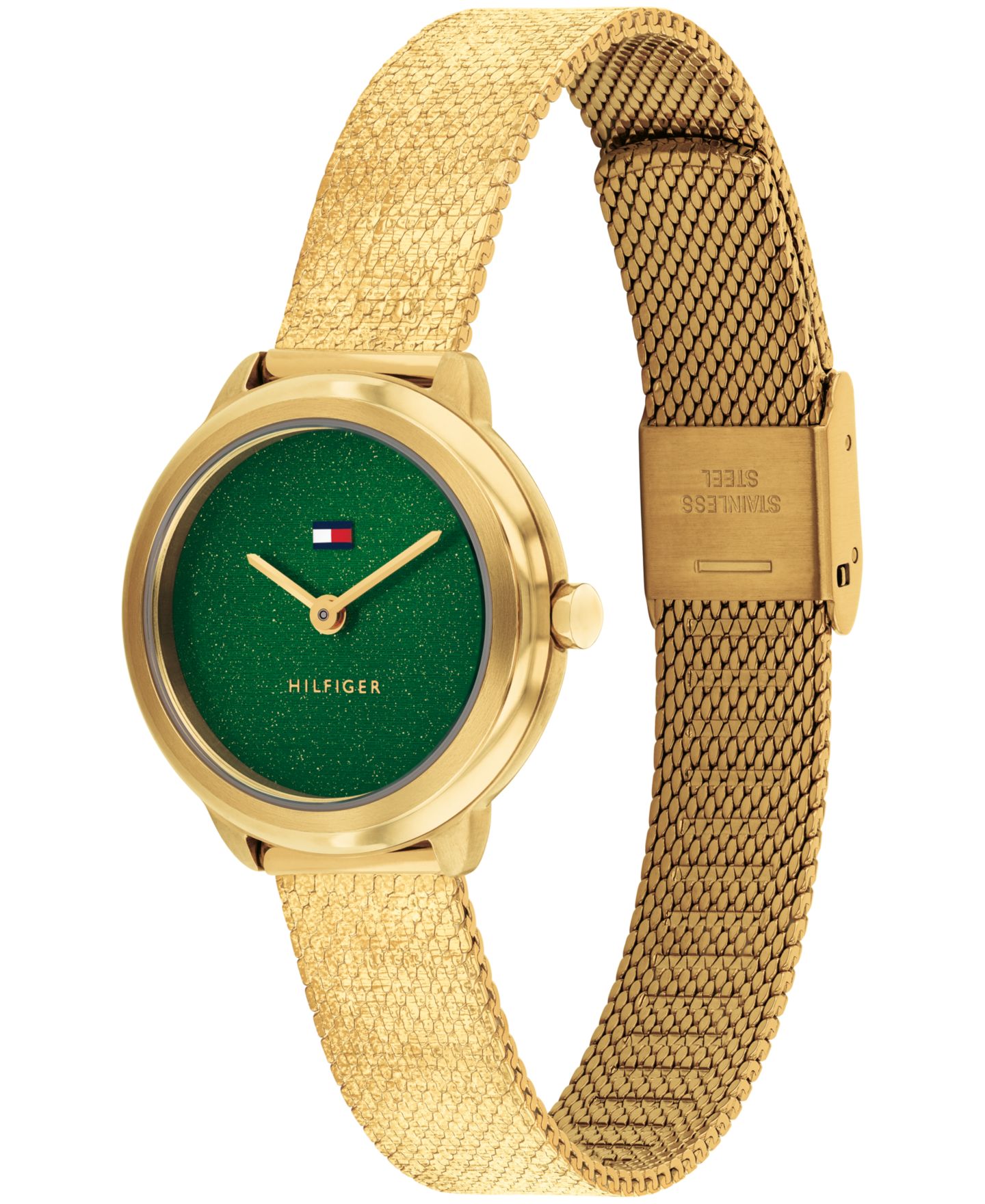 Женские часы Tommy Hilfiger Quartz Gold Tone Stainless Steel Mesh Bracelet Watch, 26mm — фото 2