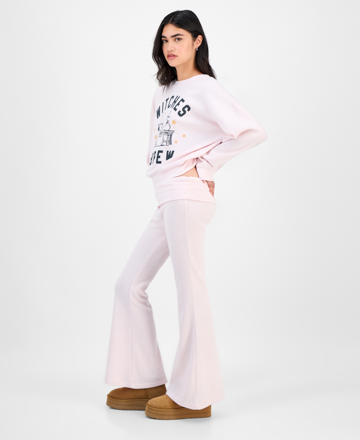 Grayson Threads, The Label Juniors' Snoopy Fold Over Thermal Pants In Pink