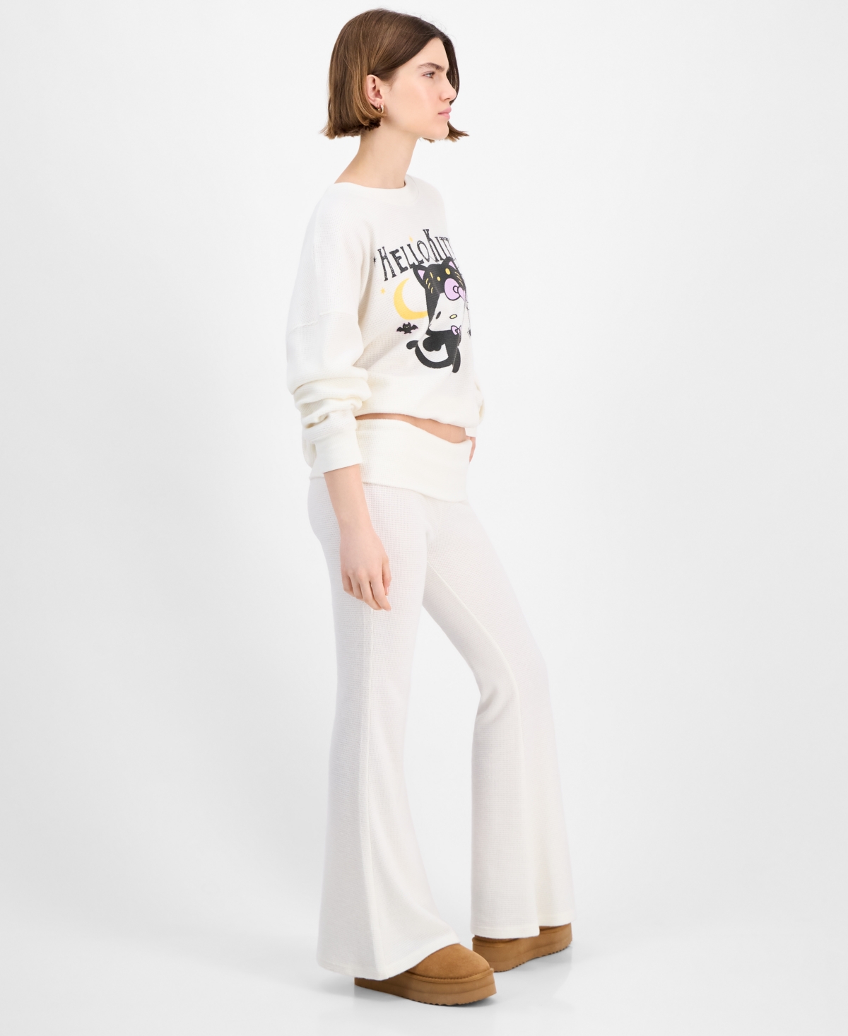 Grayson Threads, The Label Juniors Hello Kitty Thermal Fold Over Pants In White