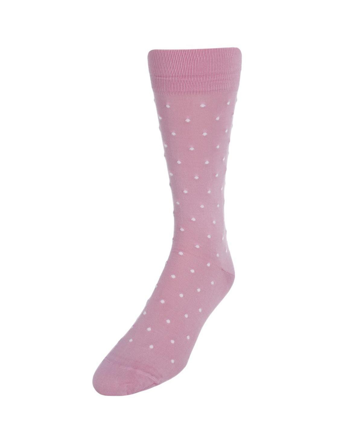 Men's Leo Polka Dot Mercerized Cotton Mid-Calf Socks - Pink with white dots