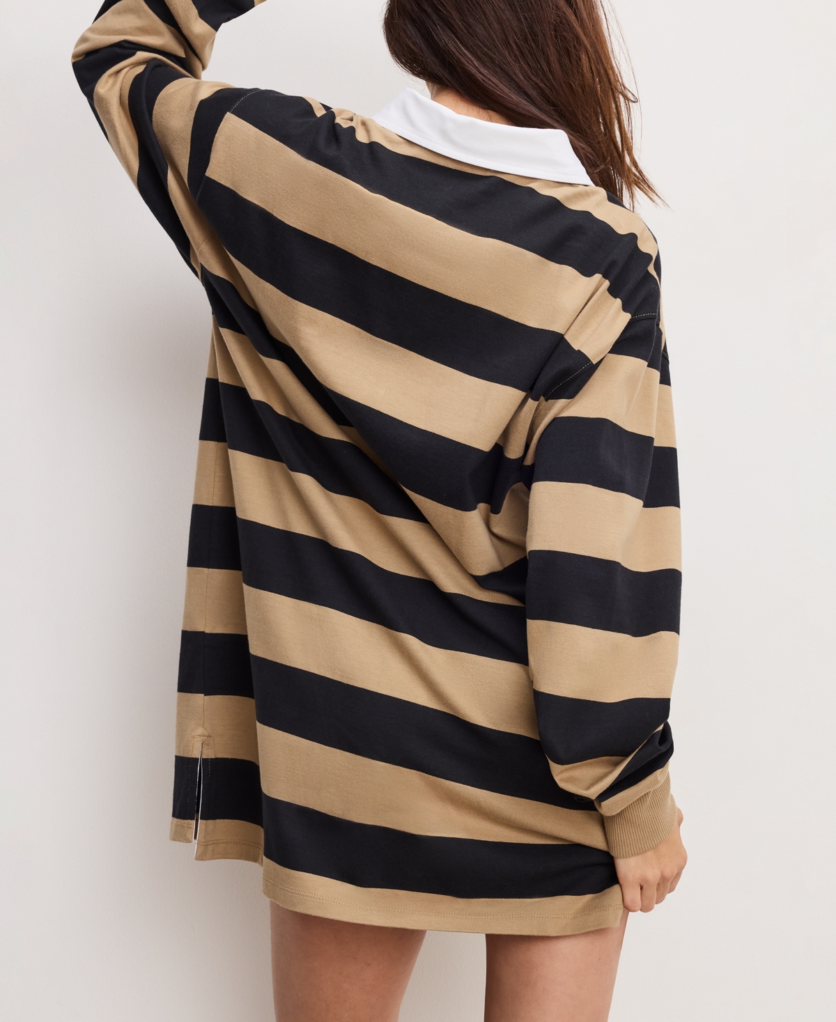Good American Jersey Polo Long-sleeve Mini Dress In Brown