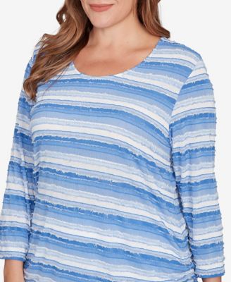 Plus Size Textured Stripe Drawstring Top