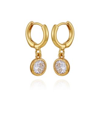 Gold Tone Cubic Zirconia Drop Huggie Hoop Earrings