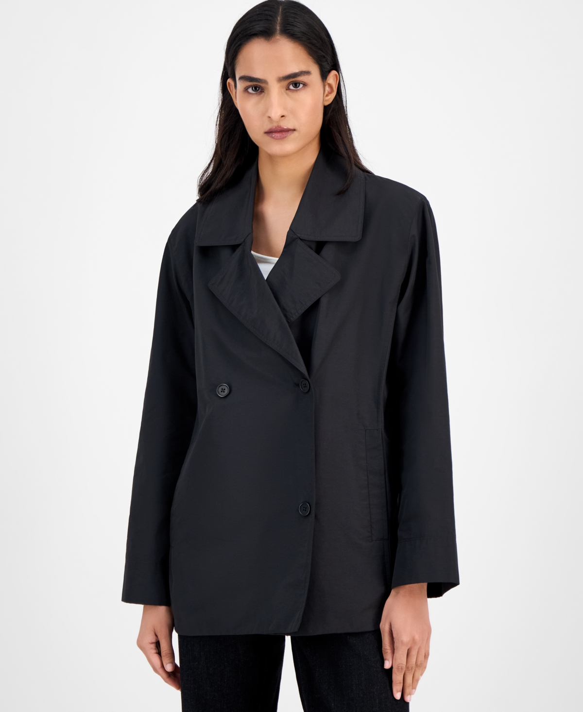 Eileen Fisher Women's Short Double-breasted Trench Coat In Black
