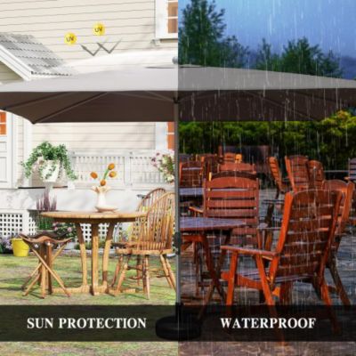 Rectangle Patio Umbrella with Crank Lift and Tilt Function Grey Outdoor Market Umbrella