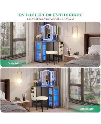 Tri-color Light Corner Vanity Desk with Mirror