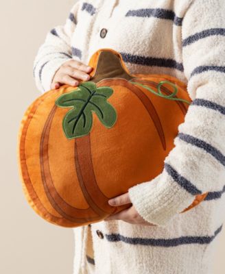 Fall and Halloween Fabric Double Sided Pumpkin Decorative Pillow, 16" x 5"