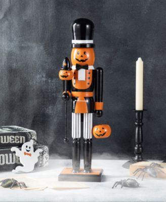 Halloween Wooden Pumpkin Nutcracker with Ghost Ornament, Set of 2