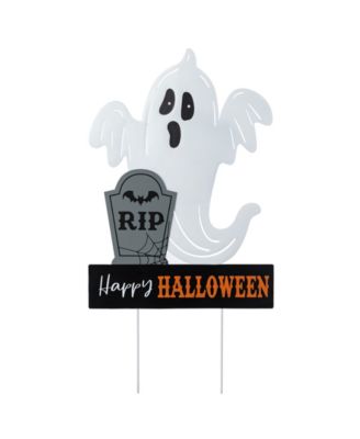 32.25" Lighted Halloween Metal Ghost Tombstone Yard Stake with Timer