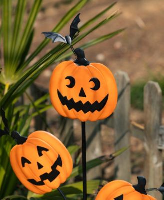 39.5" Halloween Metal Triple Pumpkin with Spring Bats Yard Stake