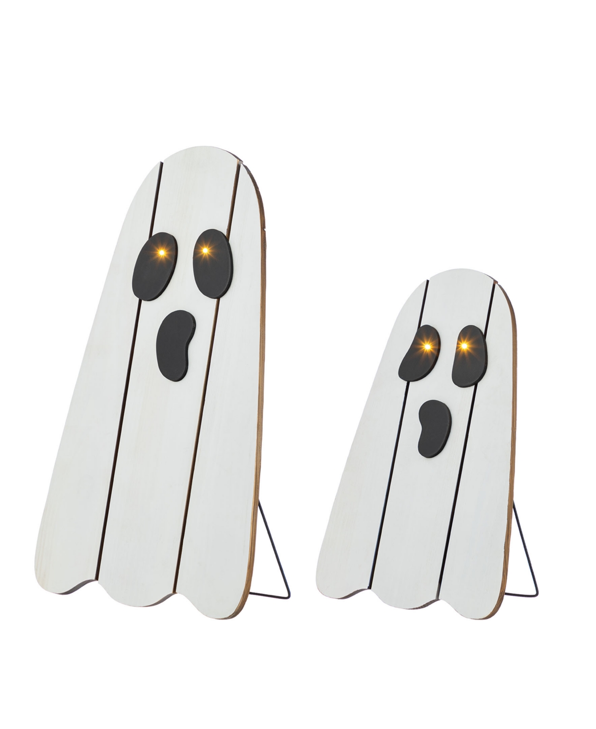Halloween Lighted Wooden White Ghost Porch Decor with Timer, Set of 2 - Multi