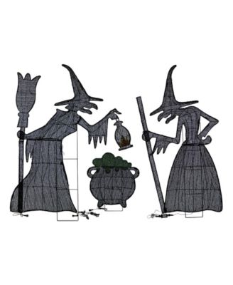 Lighted Halloween Witches with Cauldron Outdoor Decor with Warm White LED Lights, Set of 3