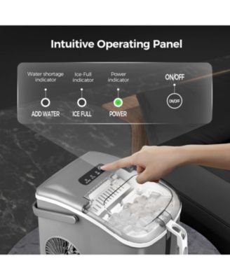 Countertop Ice Maker Machine with Handle,26Lbs/24H,9 Cubes Ready in 6 Mins,Self-Cleaning Function with Ice Scoop and Basket for Home/Office