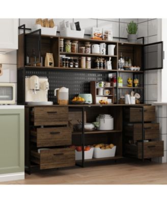 High quality wood color steel wood combination cabinets, storage cabinets, pantry