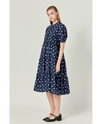 Women's HEART PRINTED MIDI DRESS