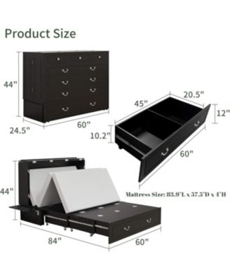 Murphy Bed Cabinet, Queen Murphy Bed with USB and Charging Ports, with Drawer Includes Storage Cabinet Suit for Guest Room, Black Walnut Cabinet Bed