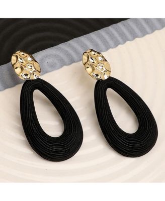 Women's Black  Teardrop Dented Drop Earrings