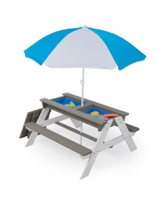 One 3-in-1 Kids Outdoor Wooden Picnic Table With Umbrella, Convertible Sand & Wate, Gray ASTM & CPSIA CERTIFICATION