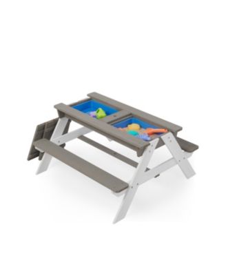One 3-in-1 Kids Outdoor Wooden Picnic Table With Umbrella, Convertible Sand & Wate, Gray ASTM & CPSIA CERTIFICATION
