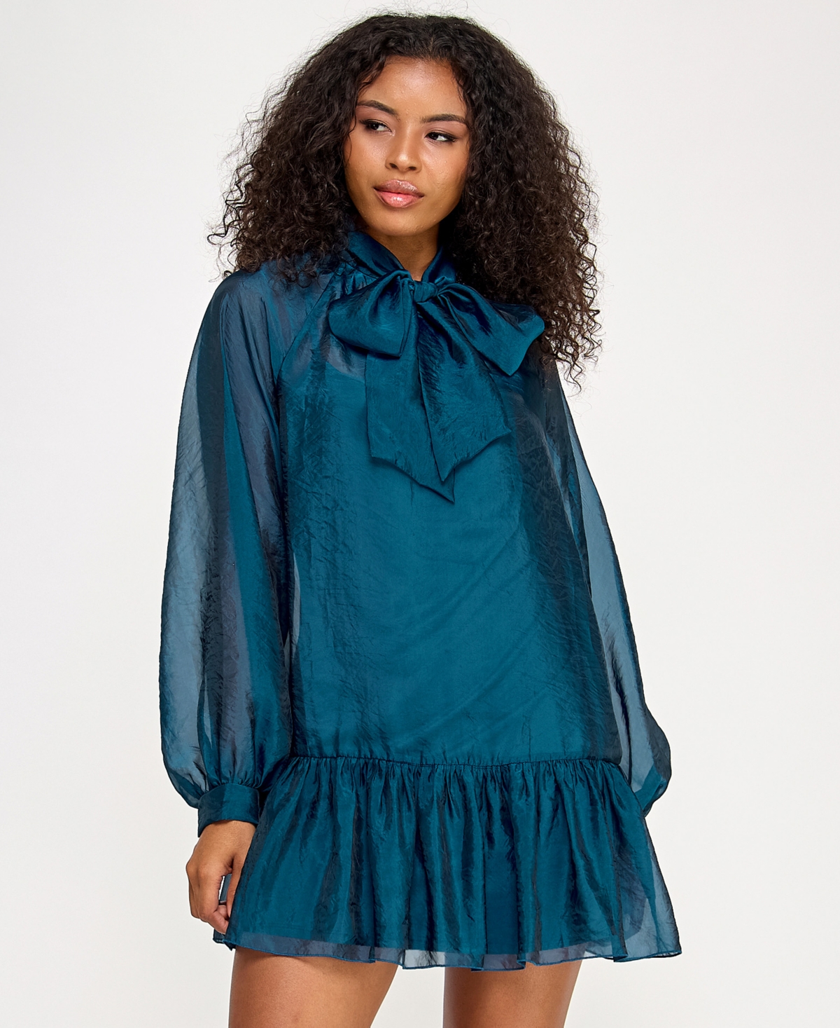 Juniors' Bow-Neck Organza Dress - Light pastel green