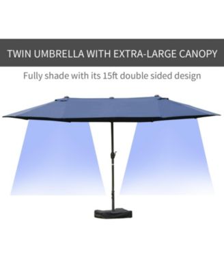 Outsunny Patio Umbrella 15' Steel Rectangular Outdoor Double Sided Market with base, Sun Protection & Easy Crank for Deck Pool Patio