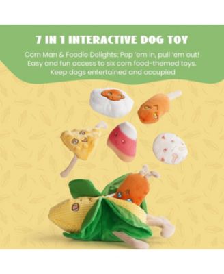 Squeaky Crinkle Corn Dog Toys: Durable Plush Stuffed Yellow Pet Chew Toys for Small Medium Breeds Teething, Cute Interactive, 7 Packs