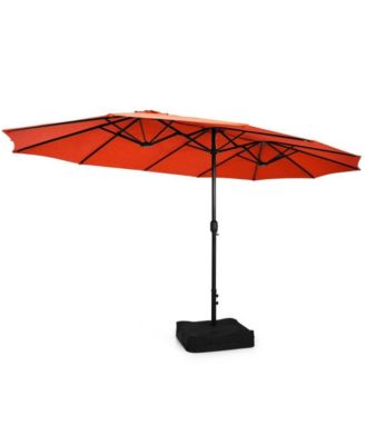 15 Feet Double-Sided Twin Patio Umbrella with Crank and Base