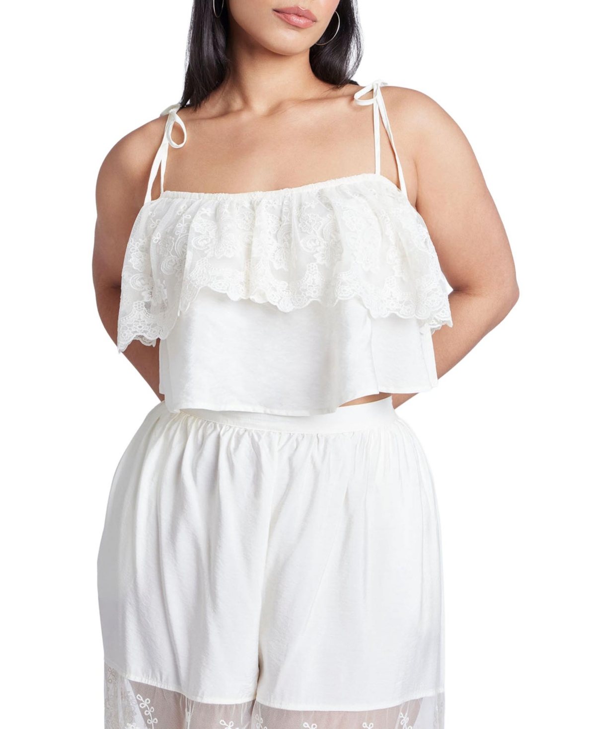 Women's Plus Size Camisole Lace Crop Top - Jet stream