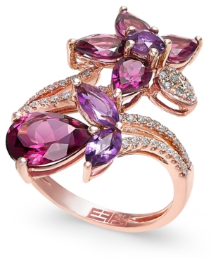 image of Bordeaux by Effy Multi-Stone (5-1/4 ct. t.w.) and Diamond (1/5 ct. t.w.) Flower Ring in 14k Rose Gold