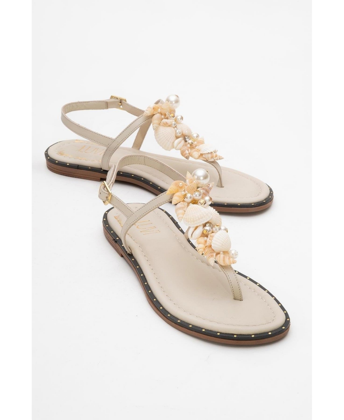 Joe Leather Thong Sandal - Beige leather