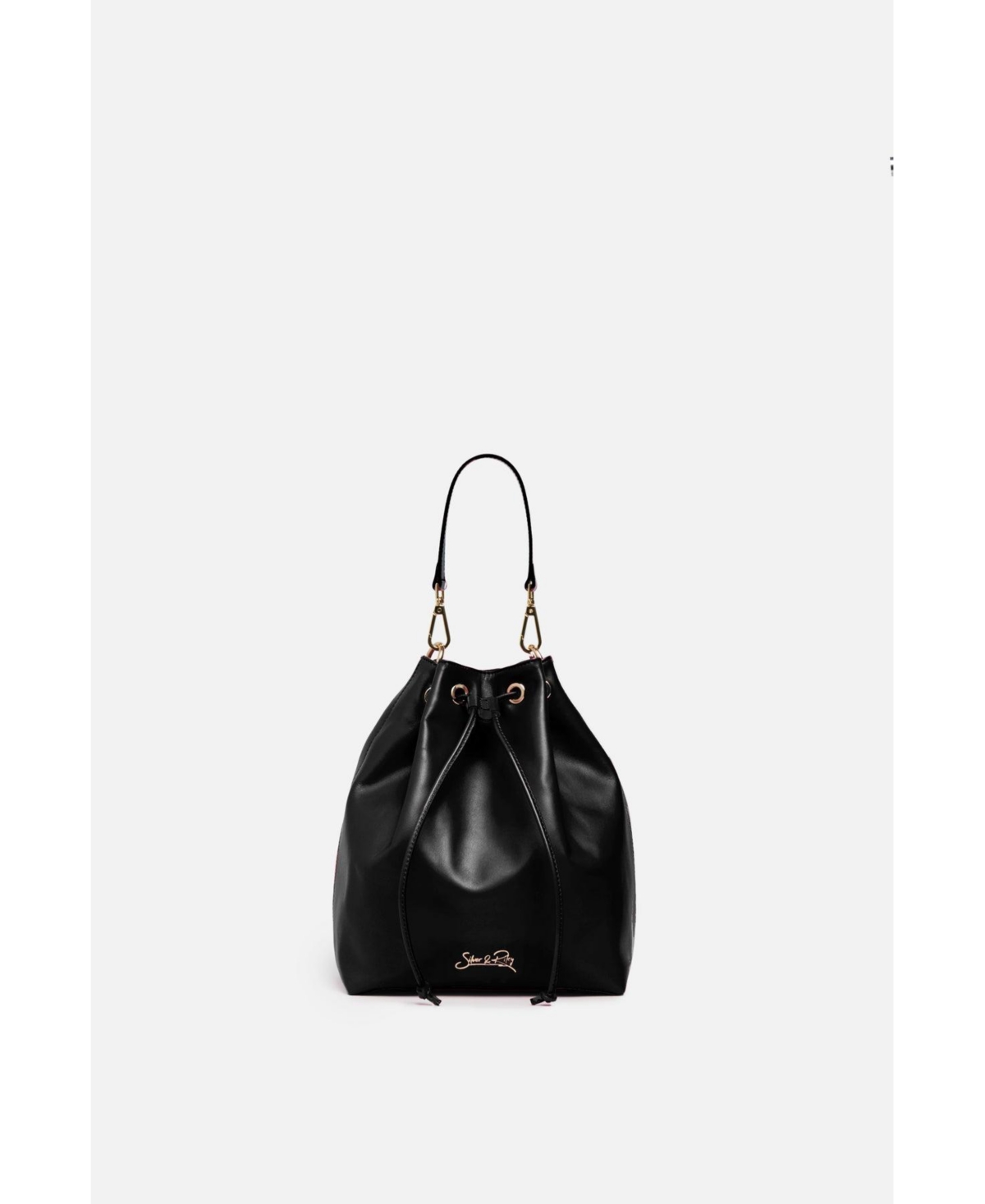 Madison Drawstring Leather Bucket Bag in Black