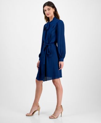 Women's Belted Balloon-Sleeve Shirt Dress