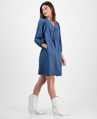 Women's Pleated-Front Tie-Neck Dress